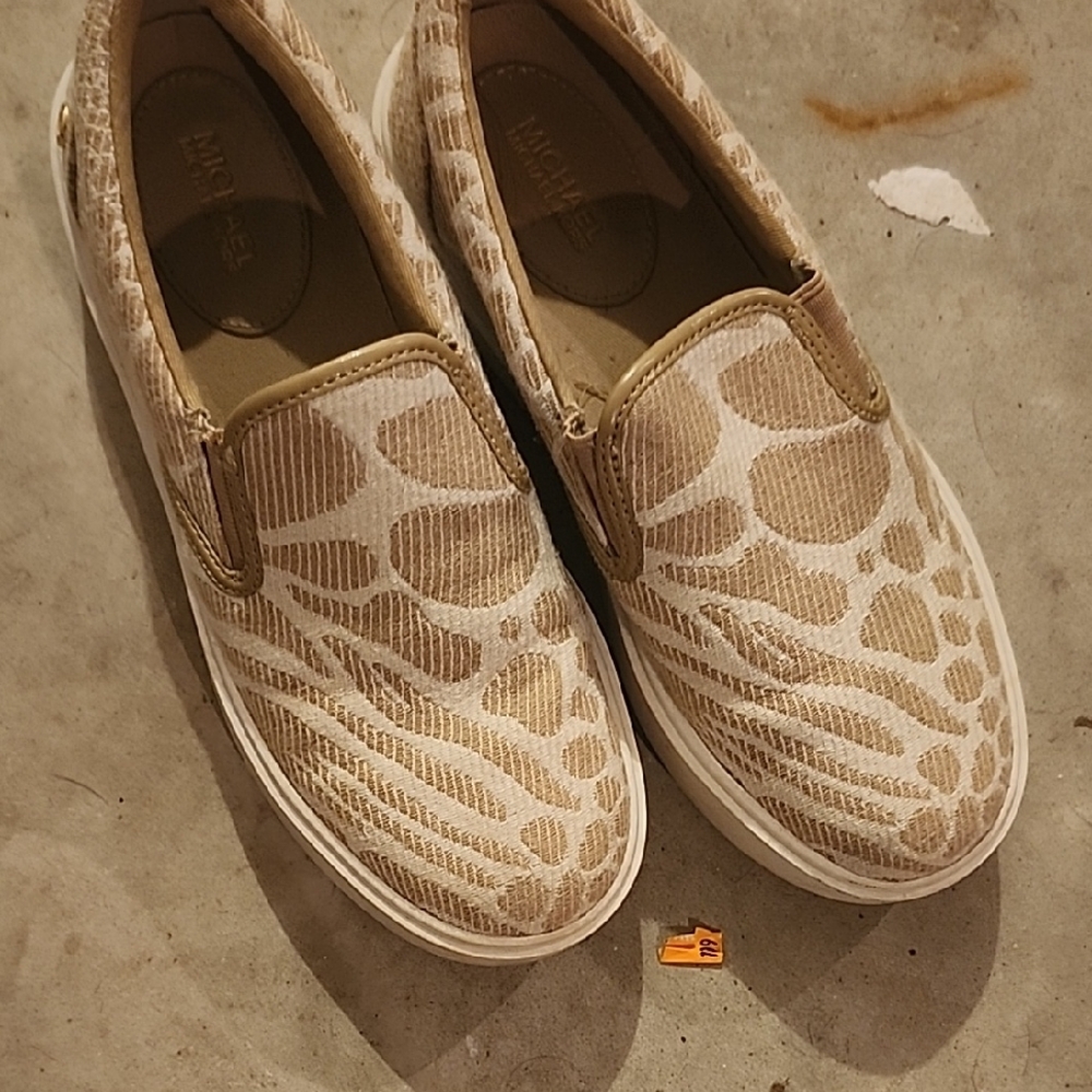 MICHAEL Michael Kors Tan Slip-On Flats with Giraffe Print